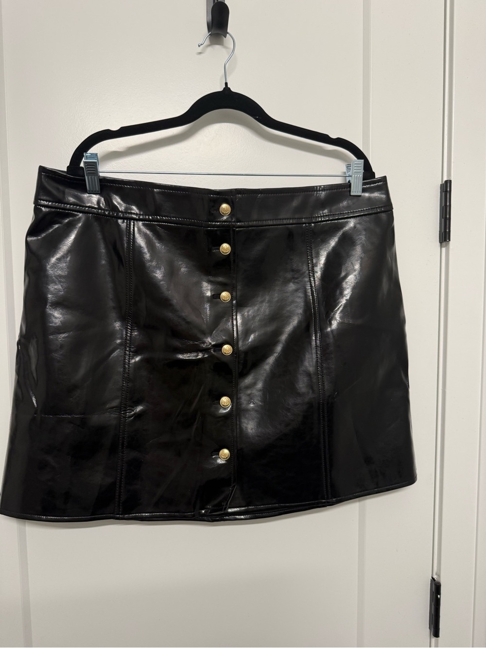 J. Crew Black Faux Leather Mini Skirt with Gold Buttons